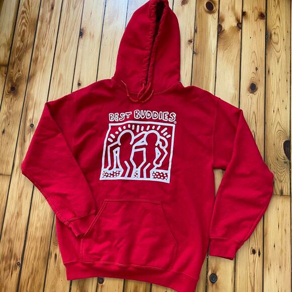 Vintage Late 90s-Y2K Keith Haring Best Buddies Red Hoodie - Picture 3 of 4